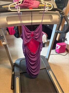 Purple Ruched Cutout Dress with pink Lining